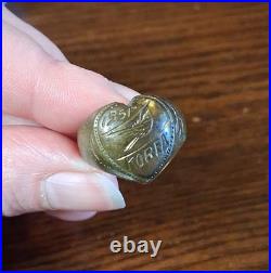 Vintage 1951 Brass Korea Bird Trench Art Sweetheart Ring Size 9 See Pics/Desc