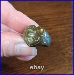 Vintage 1951 Brass Korea Bird Trench Art Sweetheart Ring Size 9 See Pics/Desc