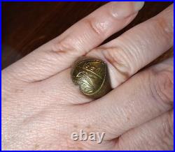 Vintage 1951 Brass Korea Bird Trench Art Sweetheart Ring Size 9 See Pics/Desc