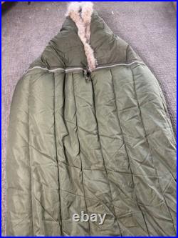 Vintage 1951 Korean War Era US Military Casualty Down Sleeping Bag Fur Warm