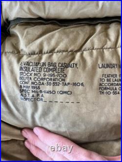 Vintage 1951 Korean War Era US Military Casualty Down Sleeping Bag Fur Warm
