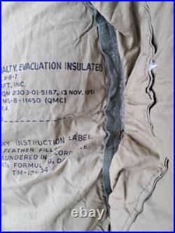 Vintage 1951 Korean War Era US Military Casualty Down Sleeping Bag Fur Warm