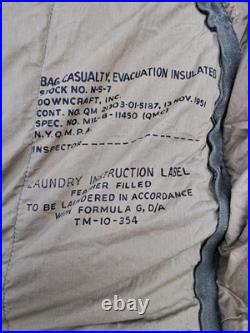 Vintage 1951 Korean War Era US Military Casualty Down Sleeping Bag Fur Warm