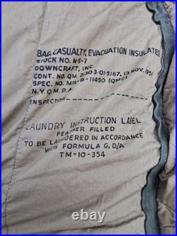 Vintage 1951 Korean War Era US Military Casualty Down Sleeping Bag Fur Warm