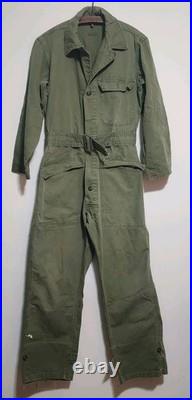 Vintage 1951 Korean War M-1947 HBT Coveralls US Army OD7 Herringbone Twill 34RS