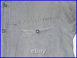 Vintage 1952 Korean War Chambray Usn Shirt! Us Navy! Long Sleeve! Stenciled! 15