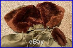Vintage 1953 Korean War B-9 Parka Fur Lined Hood Quilted Lining Deep Color 38