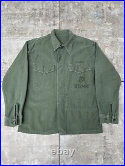 Vintage 50's P58 P56 Shirt Jacket USMC Military OG-107 Sz L Stenciled P41