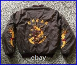 Vintage 50s Korean War Souvenir Brown Jacket with Dragons Embroidered Size M
