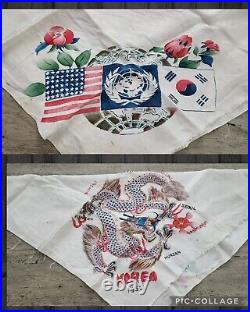 Vintage 50s Korean War Souvenir Silk Fabric Hand Painted Nato Military 1952