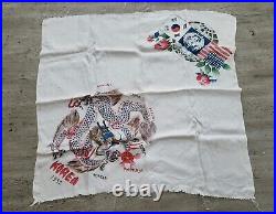 Vintage 50s Korean War Souvenir Silk Fabric Hand Painted Nato Military 1952