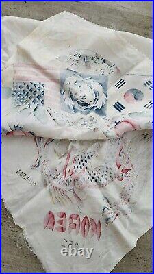 Vintage 50s Korean War Souvenir Silk Fabric Hand Painted Nato Military 1952