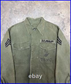 Vintage 50s Korean War USMC P53 HBT Feild Jacket Named & Stenciled Staff Sargent