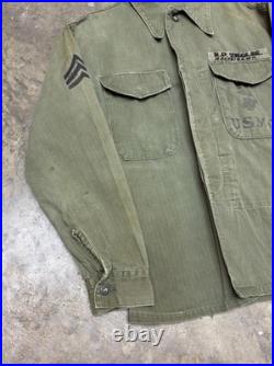 Vintage 50s Korean War USMC P53 HBT Feild Jacket Named & Stenciled Staff Sargent