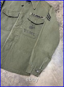 Vintage 50s Korean War USMC P53 HBT Feild Jacket Named & Stenciled Staff Sargent