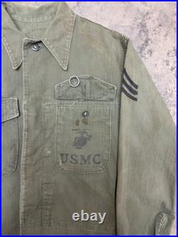 Vintage 50s Korean War USMC P53 HBT Feild Jacket Named & Stenciled Staff Sargent