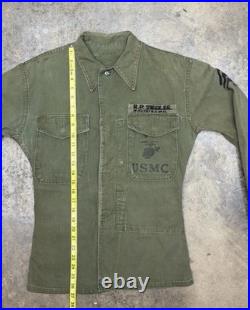 Vintage 50s Korean War USMC P53 HBT Feild Jacket Named & Stenciled Staff Sargent