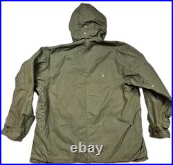 Vintage 50s Korean War USN N-1 Deck Anorak Pullover Carr Buttons Fur Hood Olive