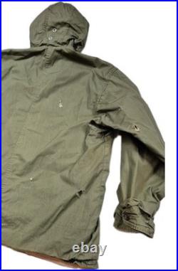 Vintage 50s Korean War USN N-1 Deck Anorak Pullover Carr Buttons Fur Hood Olive