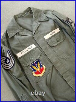 Vintage 50s Named Military Shirt/Jacket USAF Sage Green Post Korean War TAC