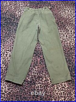 Vintage 50s OD Field Trousers Cotton Korean War US Army Military Pants 28-31