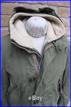 Vintage 51 KOREAN War US Air Force USAF OVERCOAT PARKA TYPE with PILE LINER Small