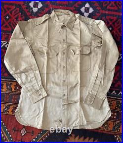 Vintage Deadstock 40s Korean War USMC Dated 1948 Cotton Khaki Shirt NOS Tags XXL