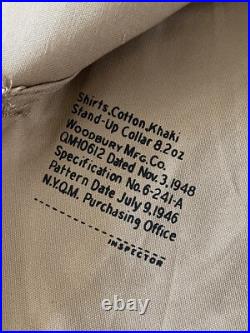 Vintage Deadstock 40s Korean War USMC Dated 1948 Cotton Khaki Shirt NOS Tags XXL