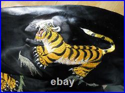 Vintage Korea Black Satin Embroidered Tiger Jacket Size Medium Korean War Era