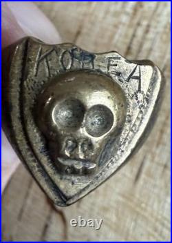Vintage Korean War Brass Trench Art Ring Skull