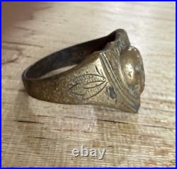 Vintage Korean War Brass Trench Art Ring Skull