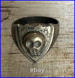 Vintage Korean War Brass Trench Art Ring Skull