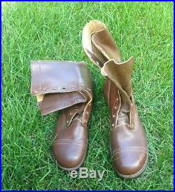 Vintage Korean War Brown Leather Combat Boots 1953 International Shoe Co Size 9R