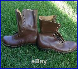 Vintage Korean War Brown Leather Combat Boots 1953 International Shoe Co Size 9R