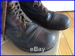 Vintage Korean War Early 1950's Brown Leather Combat War Men's Boots 8.5 D
