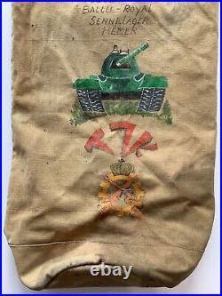 Vintage Korean War Era Belgian Military Army Canvas Bag Hand Painted Trench Art