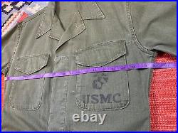 Vintage Korean War Era P53 Issued HBT Shirt Jacket US Military Named USMC 34
