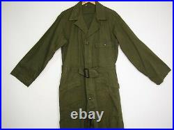 Vintage Korean War Green Herringbone Twill Belted Coverall US Military 50's