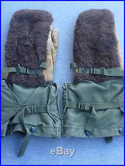 Vintage Korean War Military Issue Alpaca Backed Lined Artic Gloves Mittens Small
