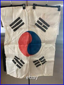 Vintage Korean War Military Souvenir Hand Printed South Korean Flag 26.5 X 34