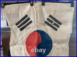 Vintage Korean War Military Souvenir Hand Printed South Korean Flag 26.5 X 34