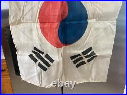 Vintage Korean War Military Souvenir Hand Printed South Korean Flag 26.5 X 34