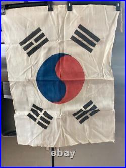 Vintage Korean War Military Souvenir Hand Printed South Korean Flag 26.5 X 34