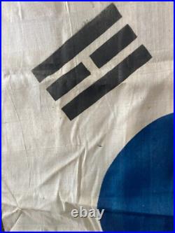 Vintage Korean War Military Souvenir Hand Printed South Korean Flag 26.5 X 34