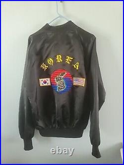 Vintage Korean War Satin Jacket Souvenir Vic Back Embroidered Size XL