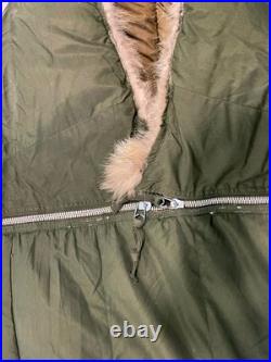 Vintage Korean War U. S. Casualty Down Sleeping Bag Arctic Military Fur Hood
