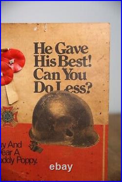 Vintage Korean War US Army Military Helmet Buddy Poppy Display Sign Poster RARE