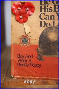 Vintage Korean War US Army Military Helmet Buddy Poppy Display Sign Poster RARE