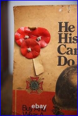 Vintage Korean War US Army Military Helmet Buddy Poppy Display Sign Poster RARE