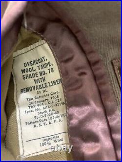 Vintage Korean War US Army Regulation OverCoat Wool Mens Size 38 XL With Linner